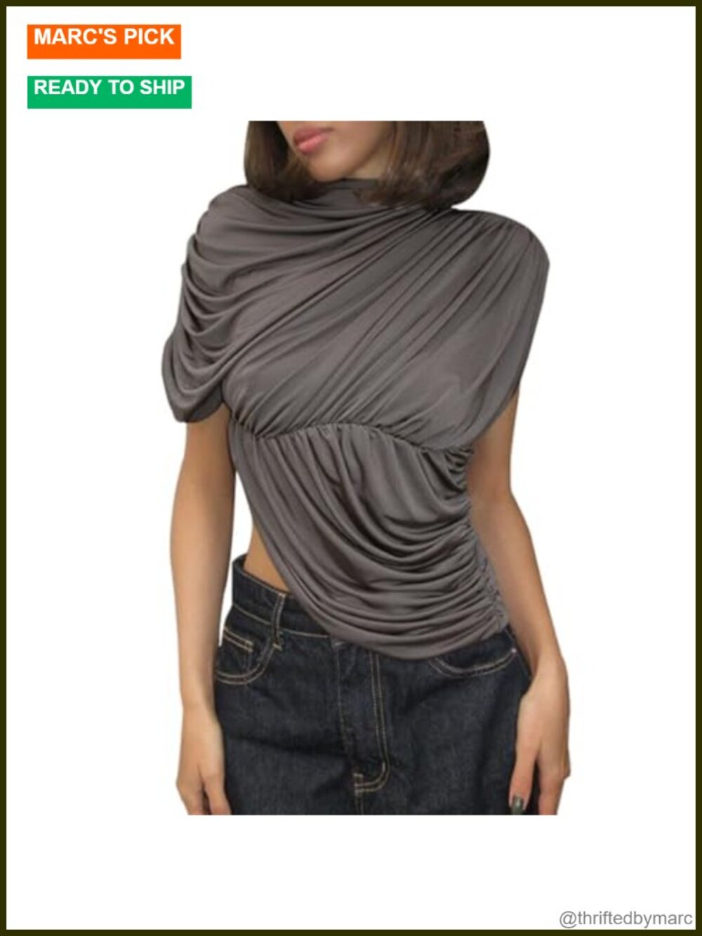 Ruched Mock Neck Crop Tank Top for Women Asymmetrical Wrap Blouse